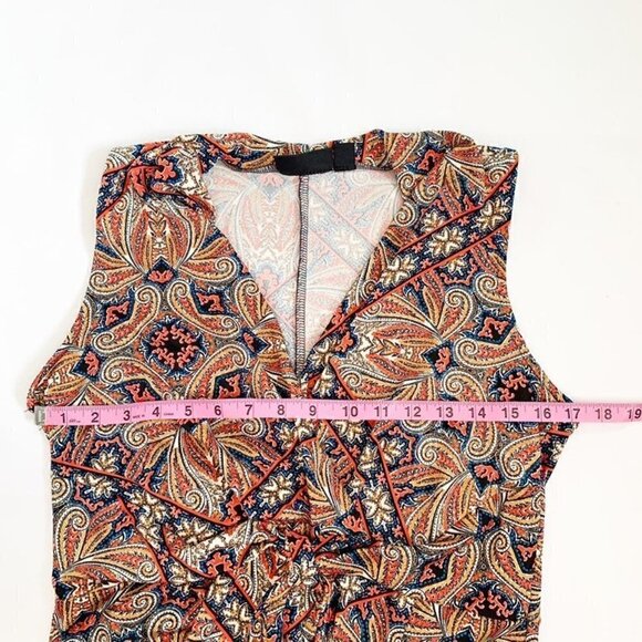 Nina Leonard paisley floral v-neck stretch sleeveless midi‎ dress - Medium - Picture 6 of 7